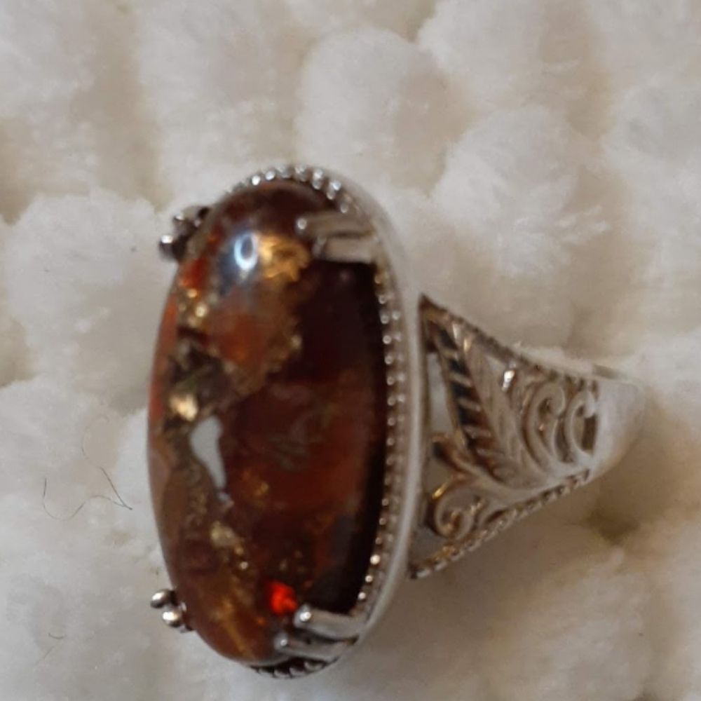 Size 7**Elongated Matrix Fire Opal Ring - Picture 4 of 13
